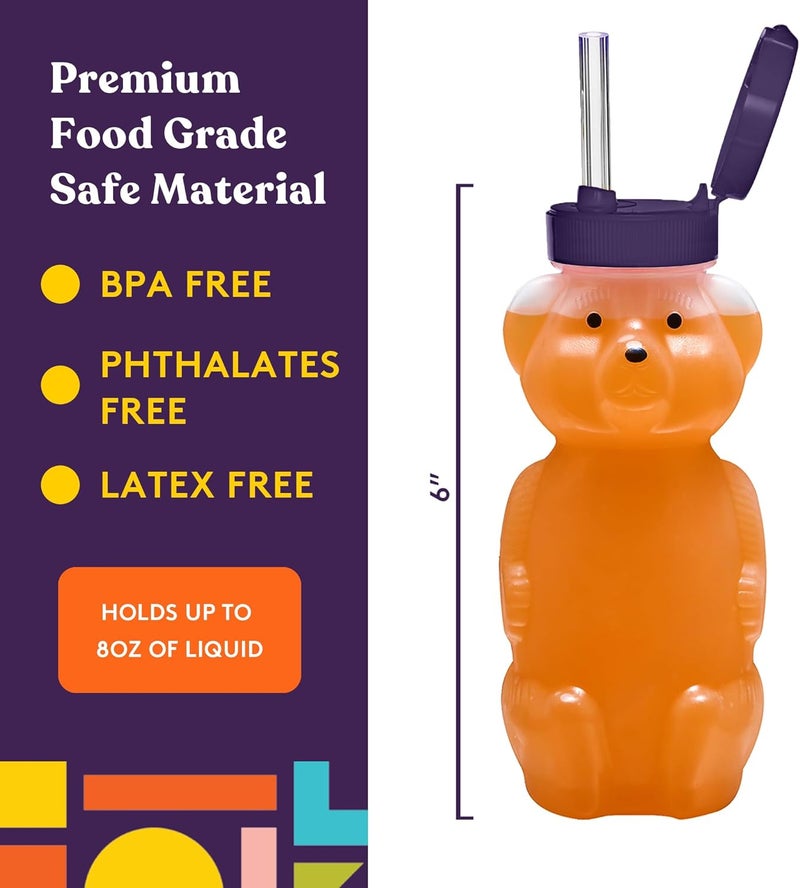Special Supplies Honey Bear Straw Cup For Babies, 3-Pack Squeezable Therapy and Special Needs Assistive Drink Container, Spill Proof and Leak Resistant Lid - Image 4